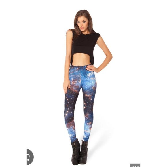 Blackmilk Pants - Black Milk Leggings Womens Small Blue Galaxy Print Ankle Pants Yoga Stretch